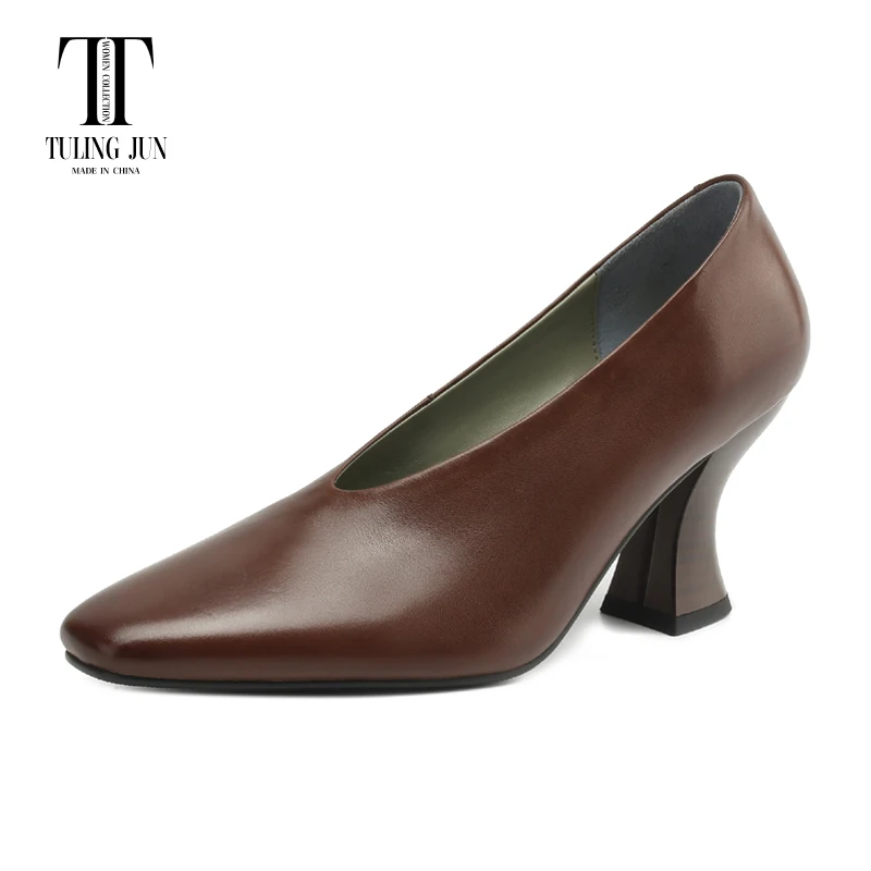

TULING JUN 2025 Spring Autumn Woman Mature Square Head Solid Color Single Shoes High Heels Slip-on Pumps For Lady Concise T-331