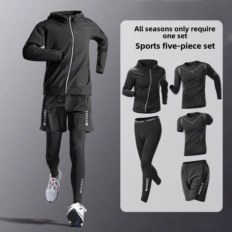 GIOIO men's sportswear suit, quick-drying tight five-piece suit for running, cycling, basketball and other training sports
