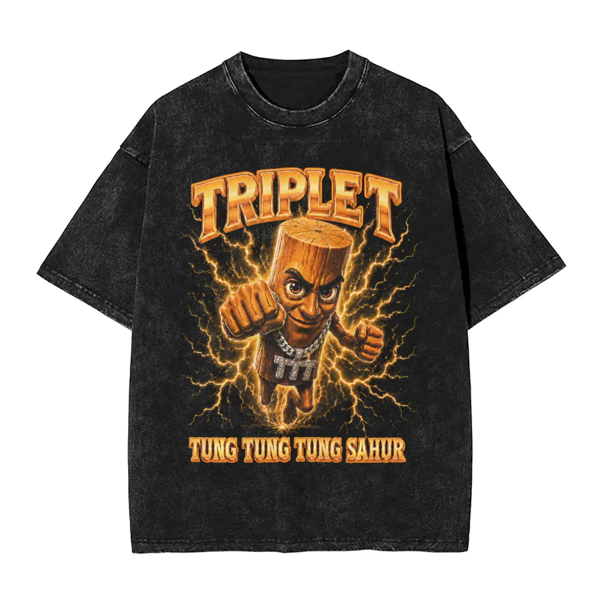 Triple T Tung Tung Tung Sahur Meme T-Shirt  Hip Hop T-Shirts Short Sleeves Vintage Tops Summer Cotton O Neck Oversized Top Tees