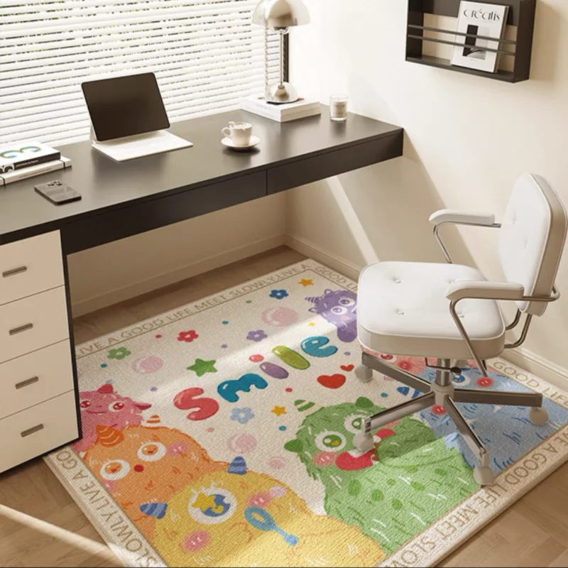 

Adorable Cartoon Monster Desk Rug! Brightens up your study area. Great for adding a fun touch to any room. Easy - care material