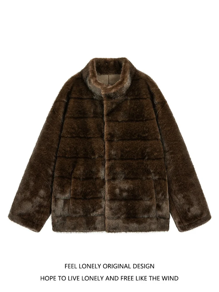

Feel Lonely Premium Quali Stand Collar Mink Fur Lined Thi Warm Cotton Jaet for Couples Autumn Winter Leisure Faion