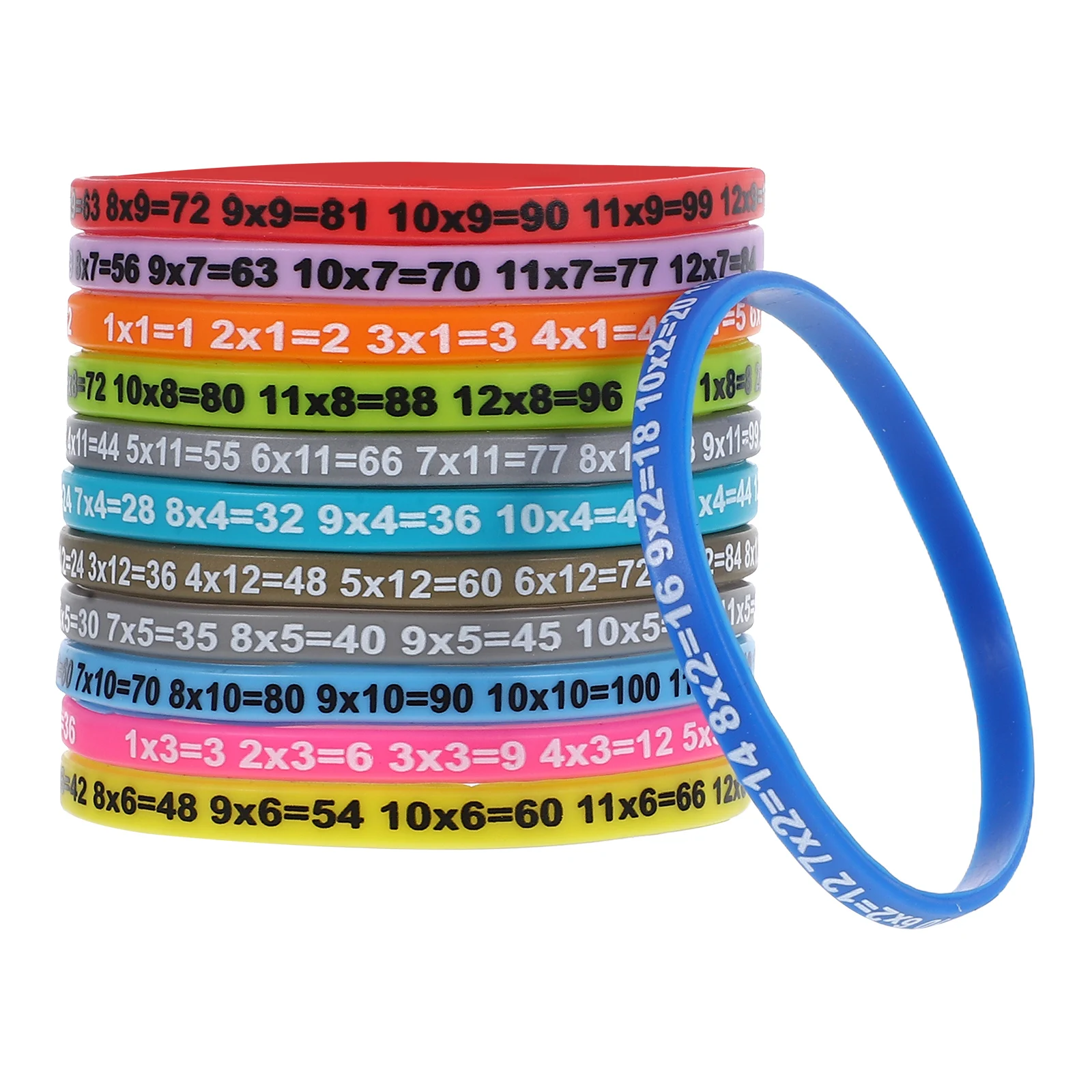 

12 Pcs Multiplication Tables Bracelet Silicone Student Wristband Comfortable Decorative Kids Educational Aid Memory Tool