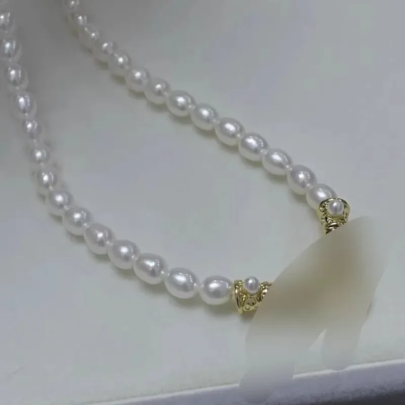 The story of the rose,same pearl necklace, hand in hand, natural freshwater, trendy collarbone chain, rose