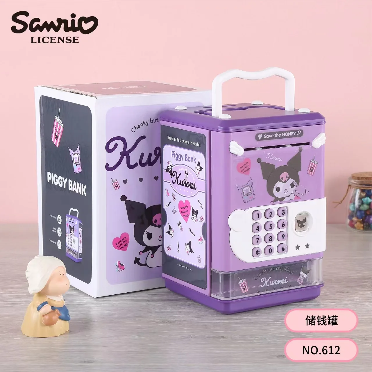 Tirelire Sanrio Kuromi pour enfants, tirelire à monnayeur mignonne, sûre, jouet éducatif pour filles