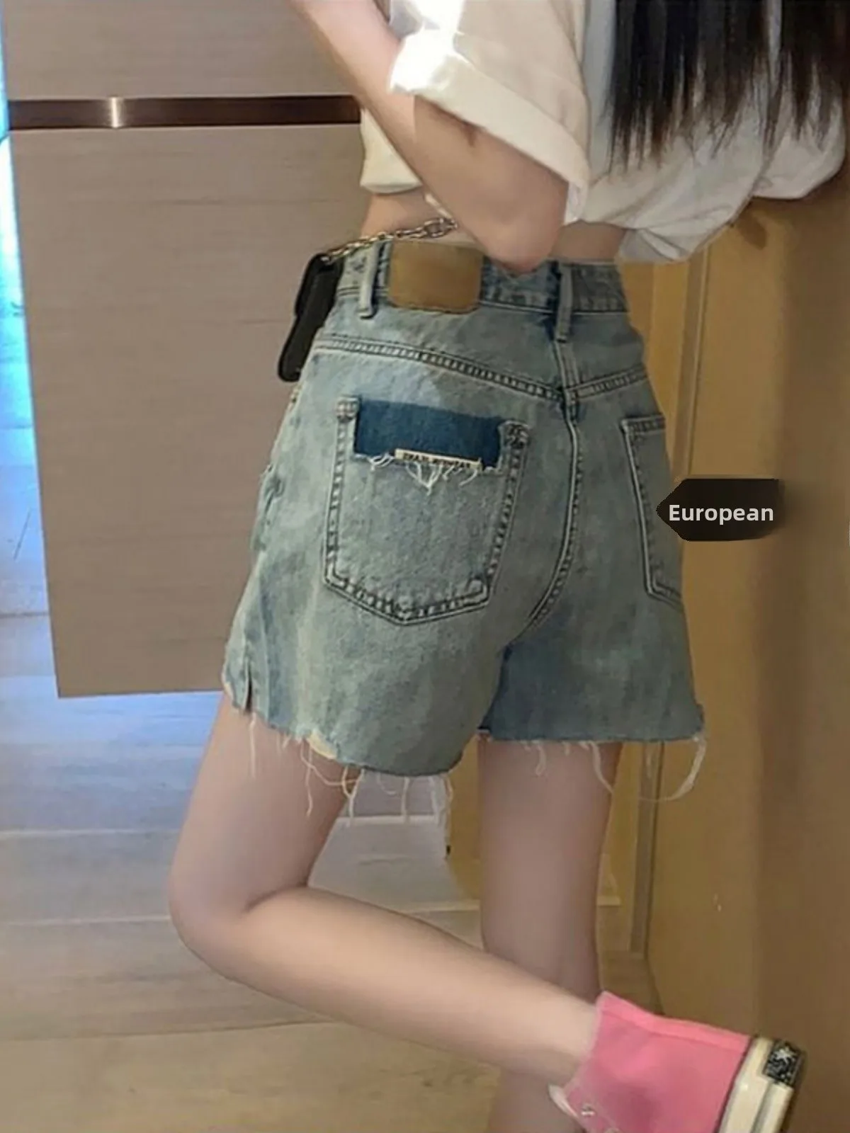 

High Waist Wide Leg A-Line ort Jeans Women Summer New Loose Straight Cut Hot Pants Frayed Hem Denim Pants Hot Girl Sle