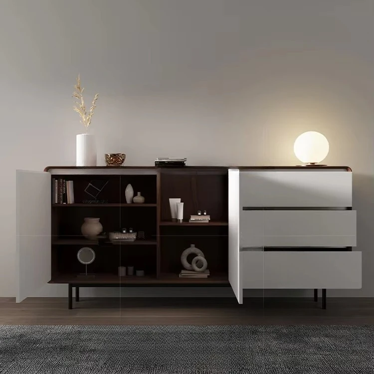 ตู้เก็บของไม้จริงสำหรับห้องนั่งเล่นสไตล์จีน ตู้เก็บของในครัว ตู้เก็บชา ดีไซน์เรียบง่าย จัดเก็บของได้ครบครันสำหรับบ้าน