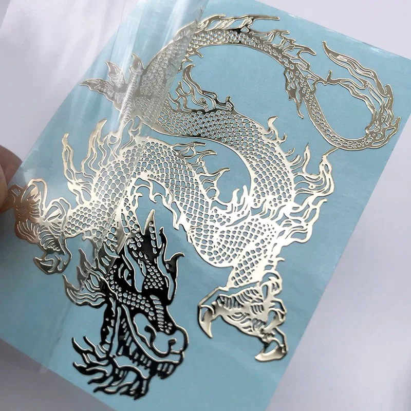 Dragon and phoenix personality pattern metal sticker Mobile phone computer car decoration gold and silver transfer sticker