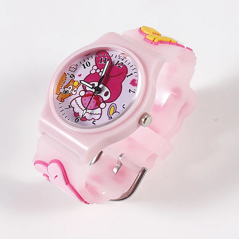 Cartoon Sanrio Quartz Watches Kuromi Accessories Cute Kawaii Anime Children Silicone 3D Strap Wristwatches Toys for Girls Gift