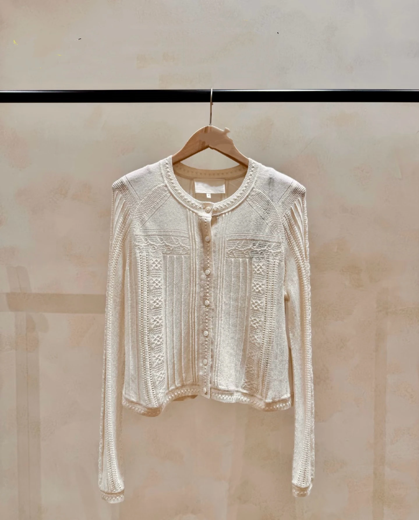 

BaAn YangCaiYu FeiJiaXin 2025 Autumn Winter Hollow out Long Sleeve round Neck Thin Knitted Sweater Women's Loose Fit Cardigan