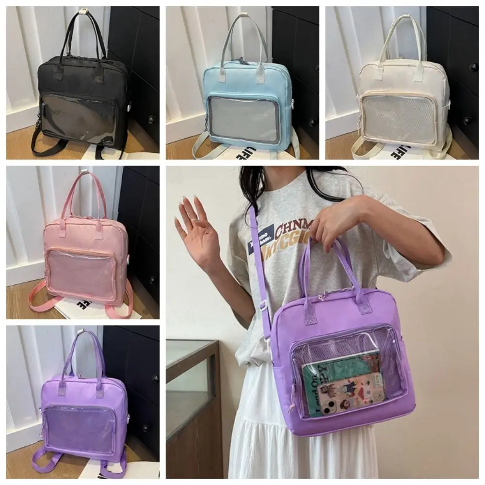 Doll Display Transparent Itabag JK Solid Color Nylon Crossbody Bag College Style Large Capacity Student School Bag Girl/Boy