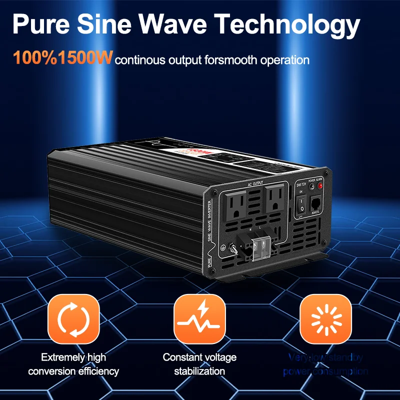 CNswipower 1500 واط عاكس الطاقة شاشة الكريستال السائل موجة جيبية نقية العاكس 12 فولت/24 فولت/48 فولت 110 فولت مناسبة للمنزل و RV