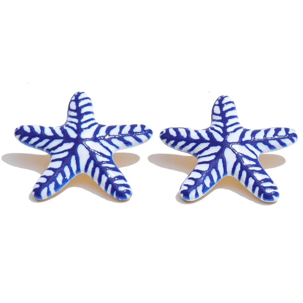 Blue Imitation Ceramic Starfish Stud Earrings & Ring Set