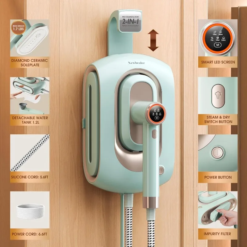 2In1 Pro Steam Station Iron (Green) bundle with Smart Steam Iron (Green), Both 3-Level Steam & Dry Ironing, Self Cleaning, 360°