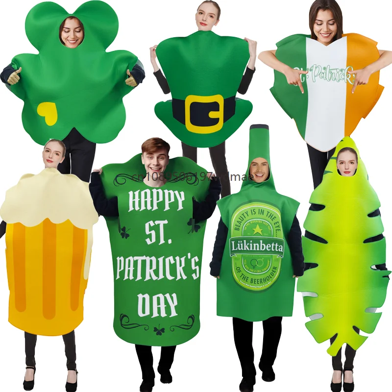 

Adult St. Patrick's Day Cosplay Beer Printed Costumes Props Unisex Sponge Lrish Hat Clover Carnival Dress Up Party Stage
