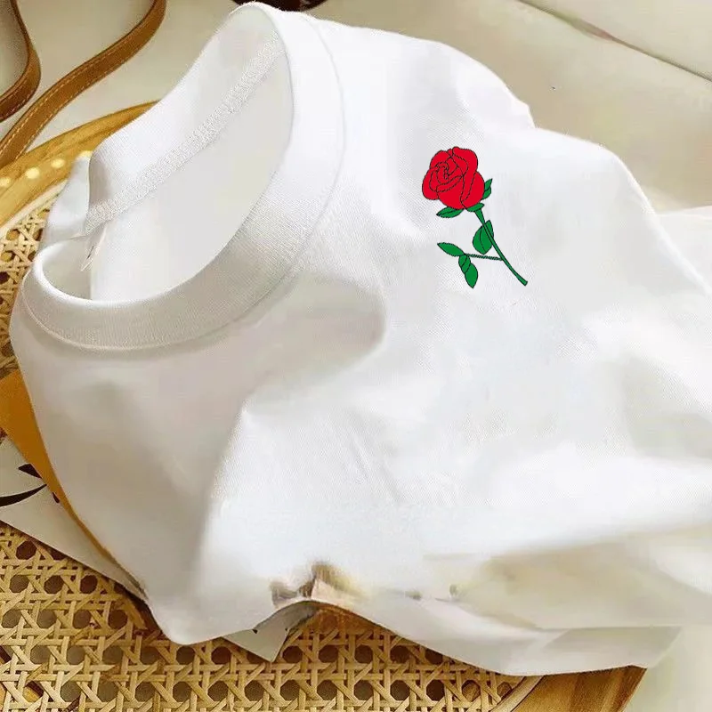 Summer new cotton short-sleeved white women\'s T-shirt loose printing personalized bottoming shirt short-sleeved half-sleeved