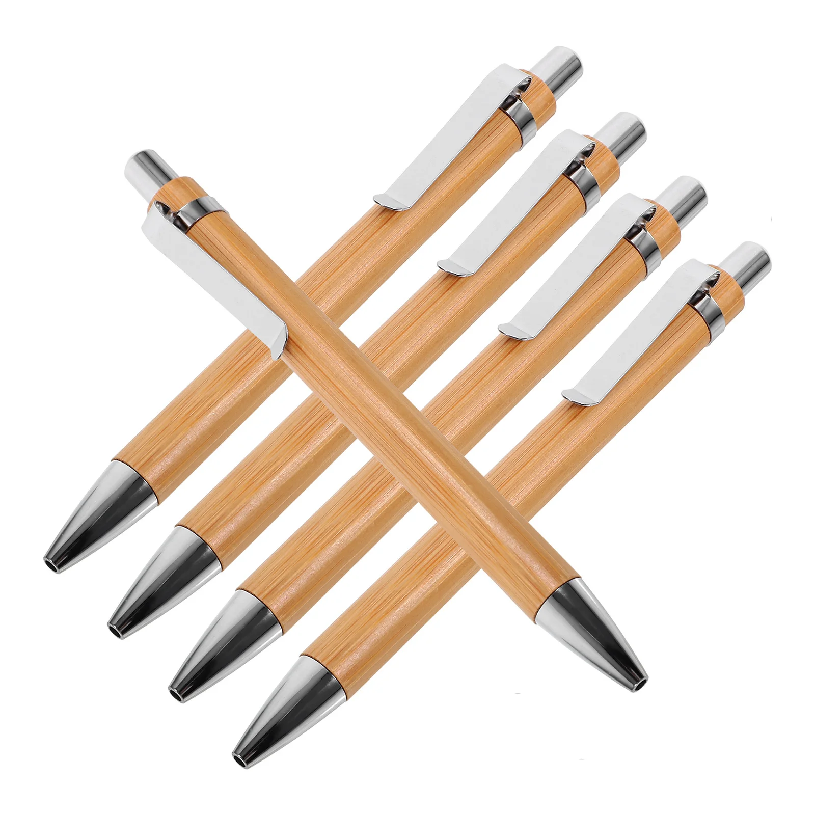 

5Pcs Bamboo Ballpoint Pen Retractable Smooth Writing Business Office Study Writing Accessory Retractable Ballpoint Pen