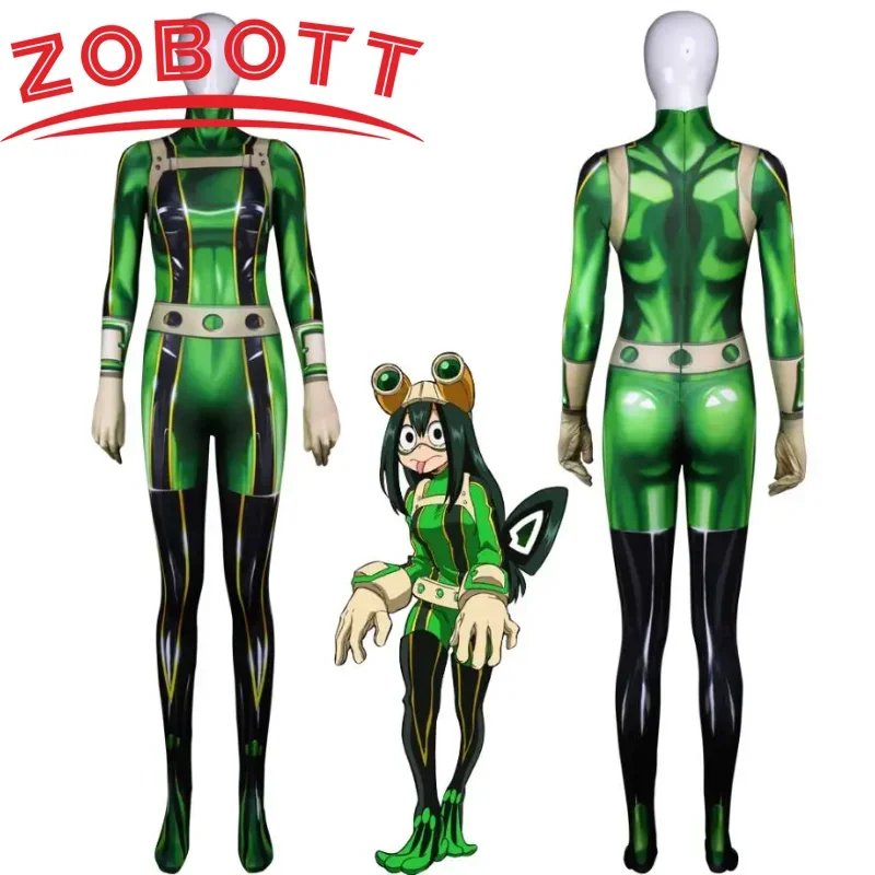 3D Printed Boku no Hero Froppy Cosplay Costume Pro Hero Tsuyu Asui Zentai Suit Women Halloween Bodysuit Jumpsuit