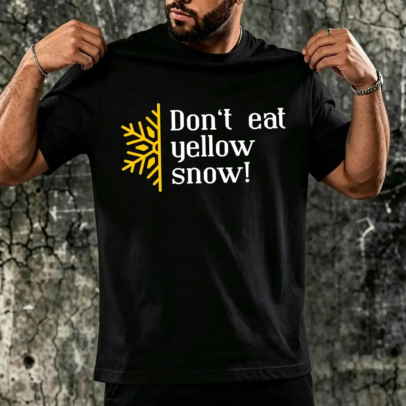 washed T Shirt Don'T Eat Yellow Snow Dont Patter Funny Fun Comedy Slogan vintage Washed Casual designer clothes Slightly