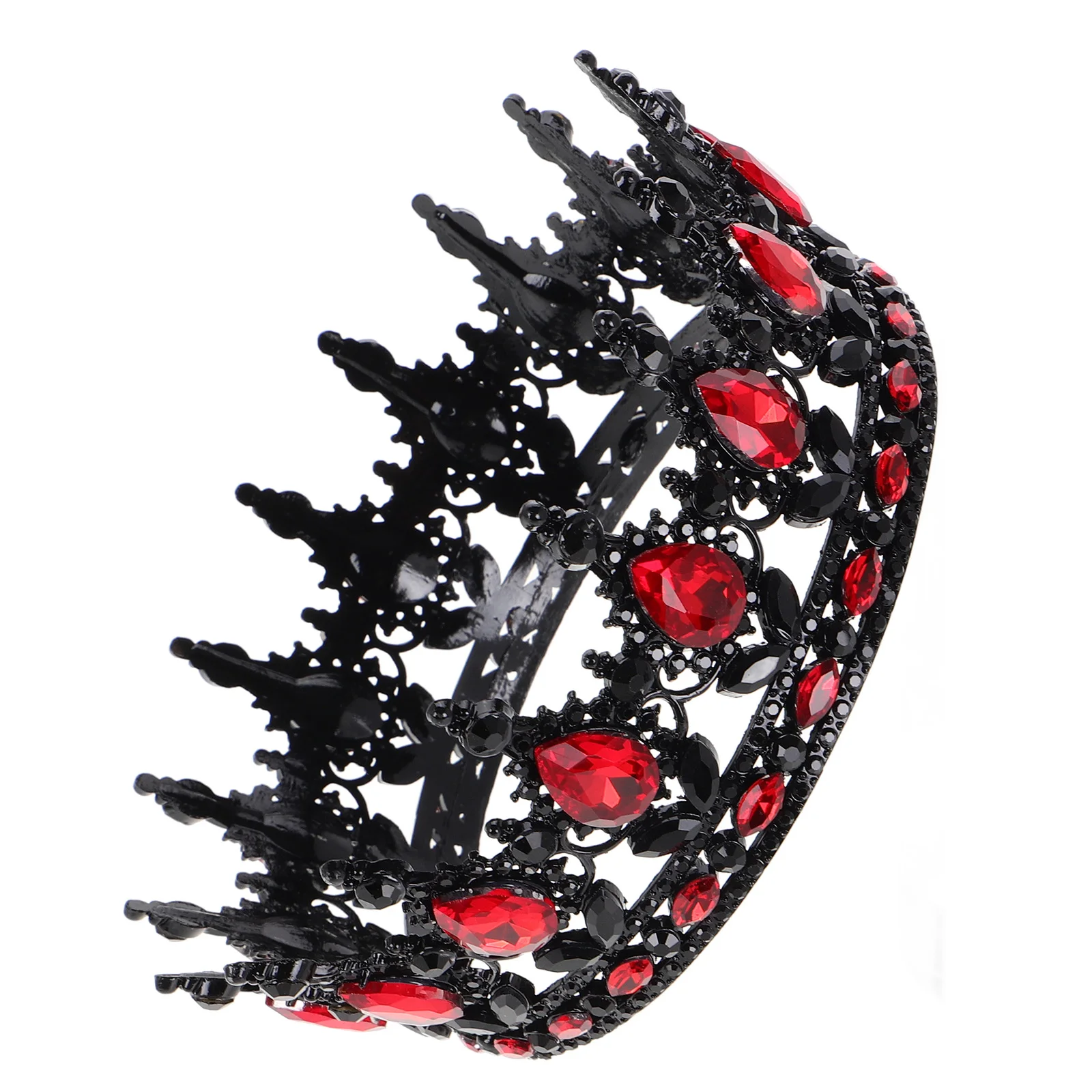 

Baroque Crown Headpiece Black Red Alloy Bride Wedding Birthday Vintage Hair Jewelry Queen Tiara Prom Rhinestone Crystal