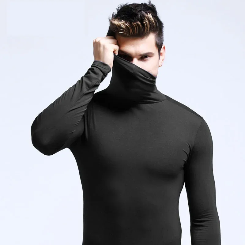 

Fashion Men's Turtleneck T-Shirts Casual Autumn Winter High Collar New Slim Long Sleeve Stretch Model Undershirt Plus Size Tees
