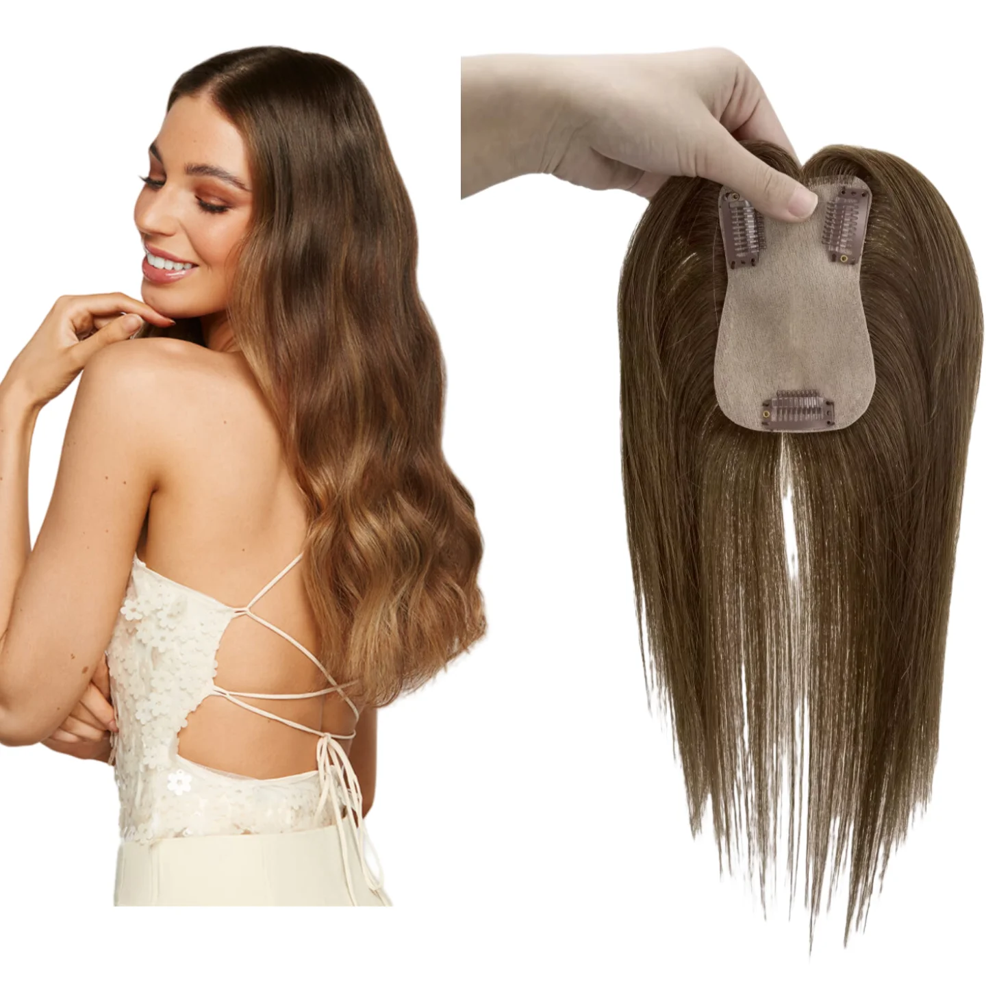 

Virgin Human Hair Topper Women Silk Base 100% Peruvian Hair No Shedding No Tangling Touble Knotted Handmade