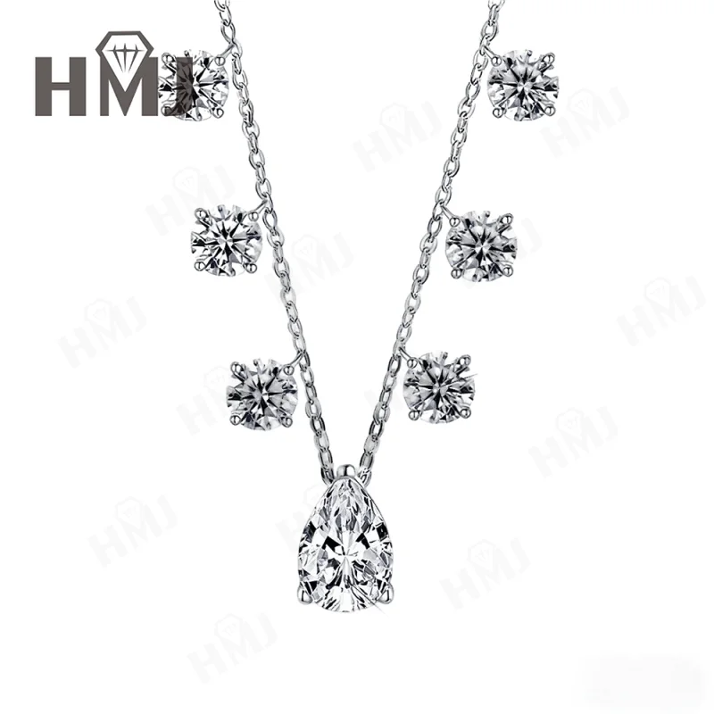 3CT Pear&Round shaped Brilliant cut Moissanite with D Color and VVS1 Clarity 925 Sterling Silver Birthday Gift Clavicle Chain