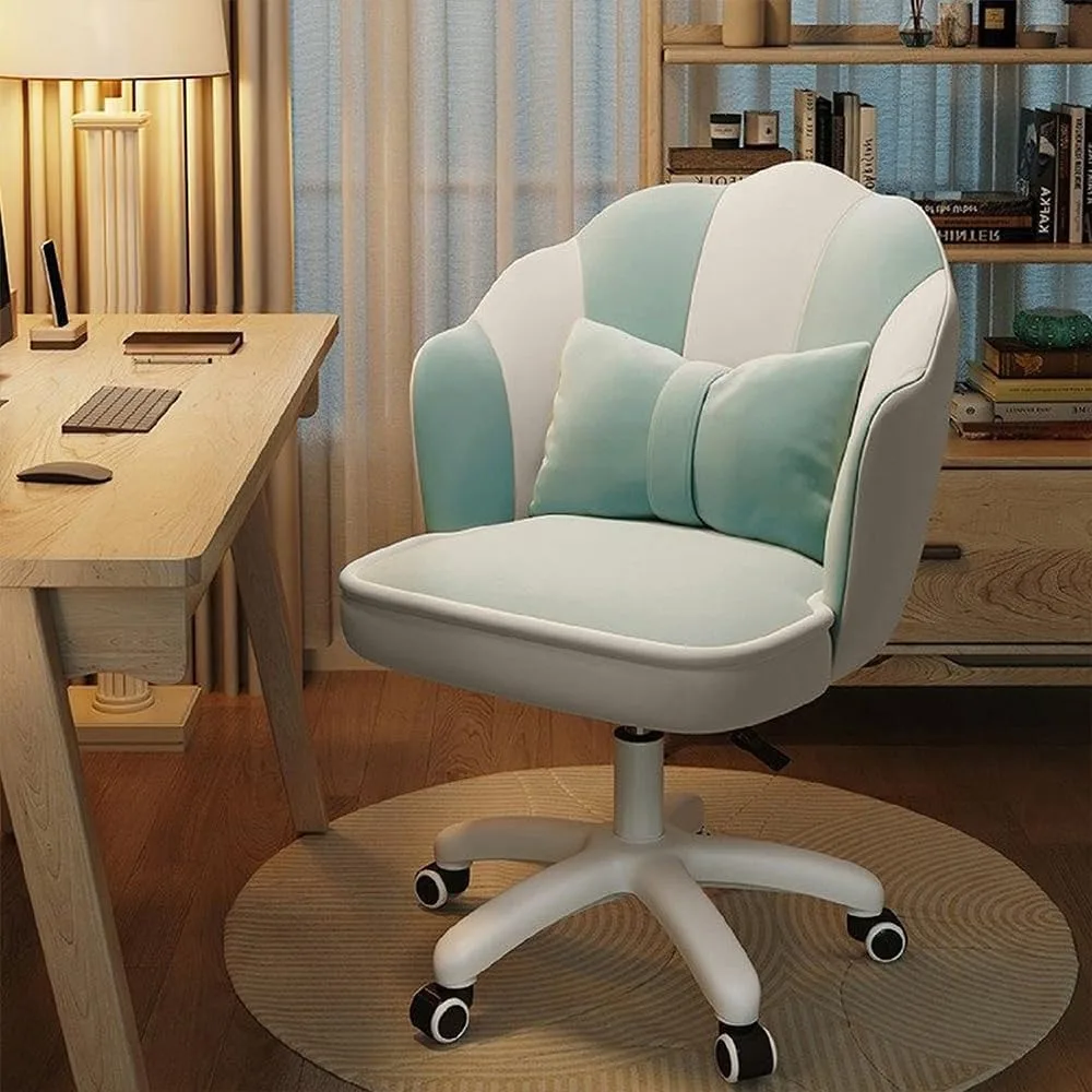 

Cute Petal Desk Chair Velvet Vanity Chair with Bow Cushion, Butterfly Home Office Chairs for Bedroom Computer Task Chairs with B