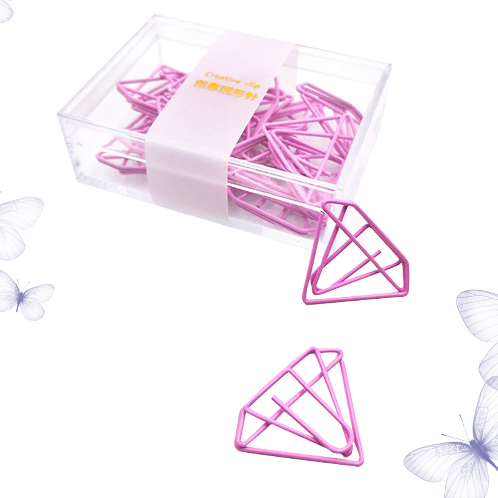

15Pcs Creative Diamond Paper Clips Pink Premium Quality Smooth Edge Non-Damage Clamps for Office School Home Organization