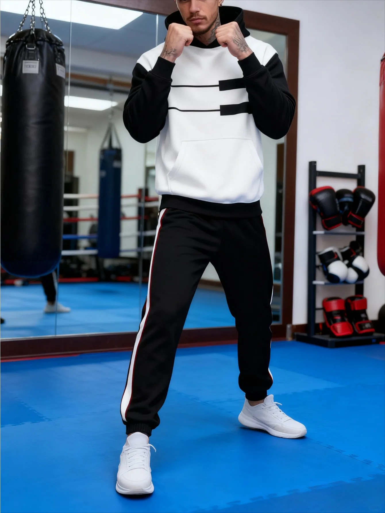 メンズデジタルプリントのおしゃれなカジュアルフード付きセット（2点セット）