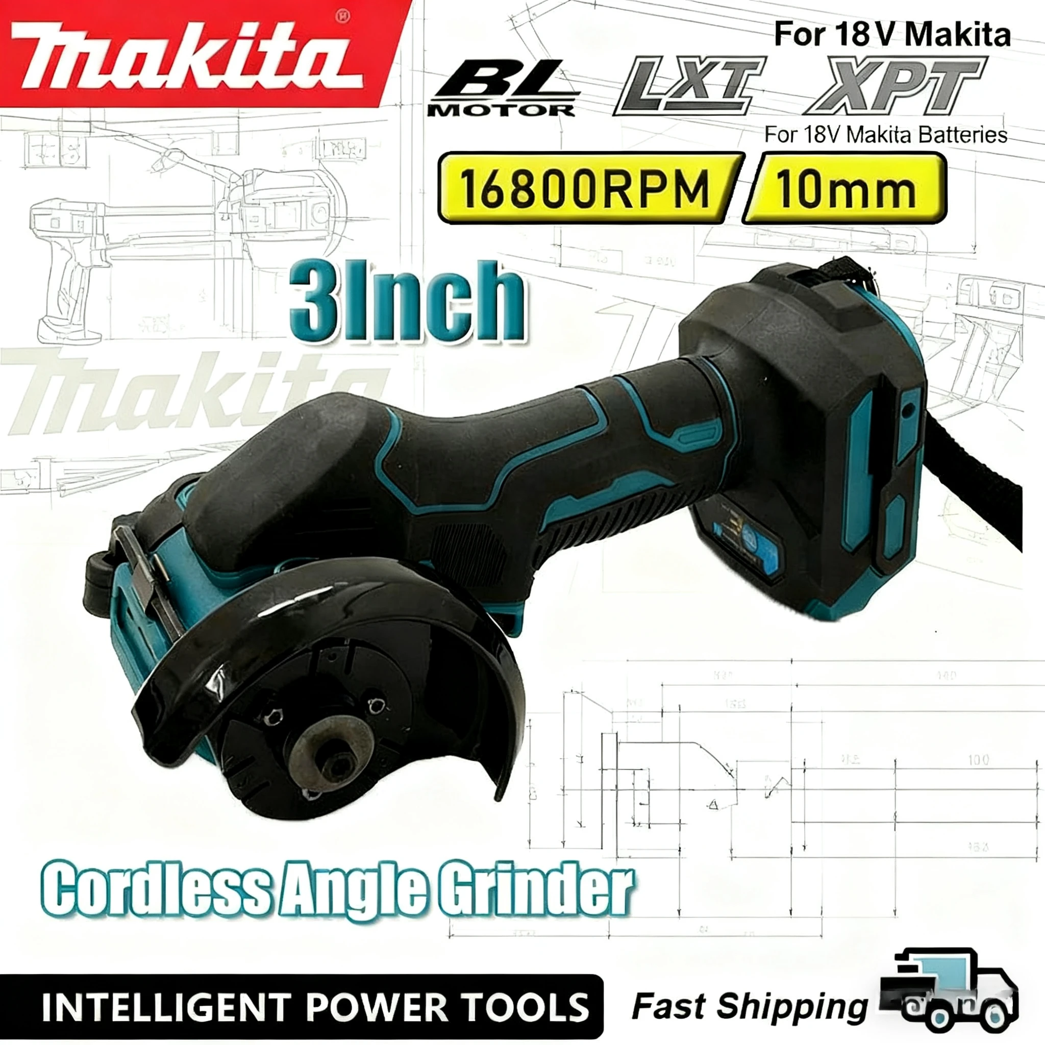 

Makita 3-дюймовая аккумуляторная угловая шлифовальная машина Угловая шлифовальная машина Беспроводной электрический инструмент для резки циркулярной пилы Электроинструмент 3 дюйма