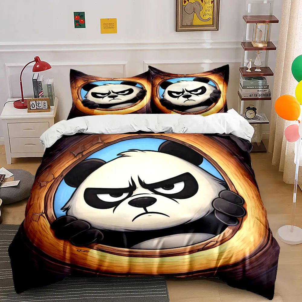 Multiple sizes Angry panda by window Print Bedding Set 1 Duvet Cover 2 Pillowcases for Adult and Children Luxury Gift Full Size