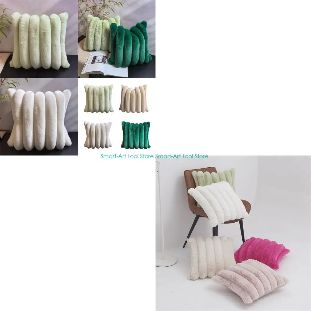 E1PB Wide Stripe Pillow Case Craft of Comfortable Imitation Rabbit Hair Easy to Cleaning and Sturdy