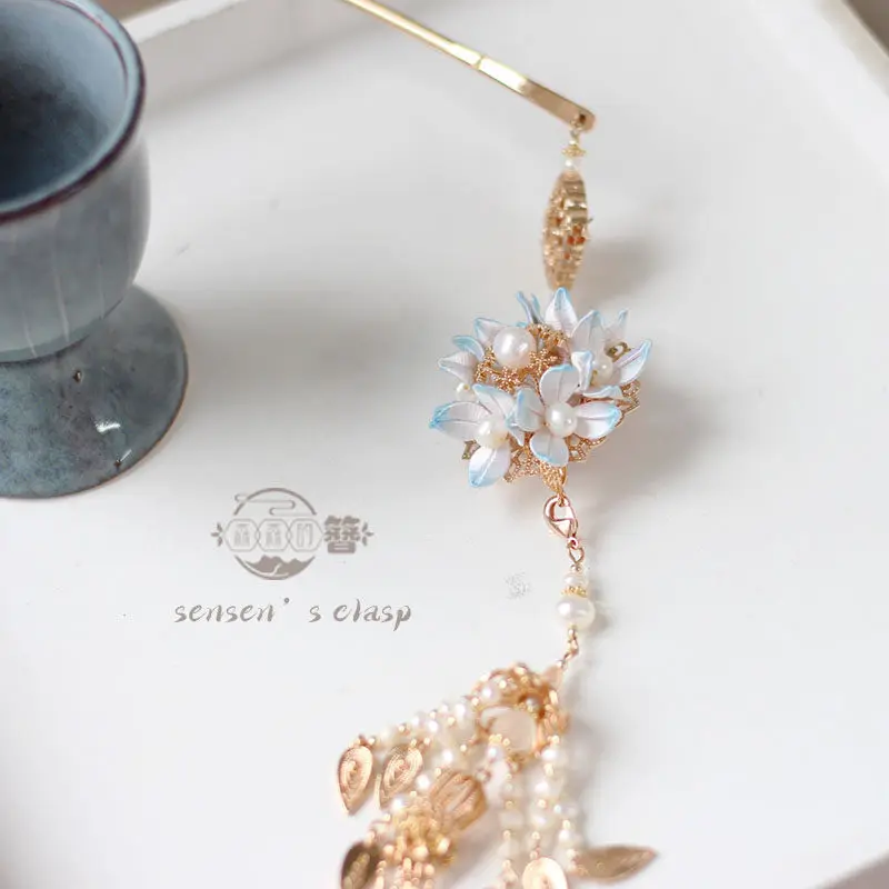 Original Intangible Heritage Wrapped Flower Hairpin, Vintage Tassel Hair Ornament & Waist Pendant for Hanfu New Chinese Style