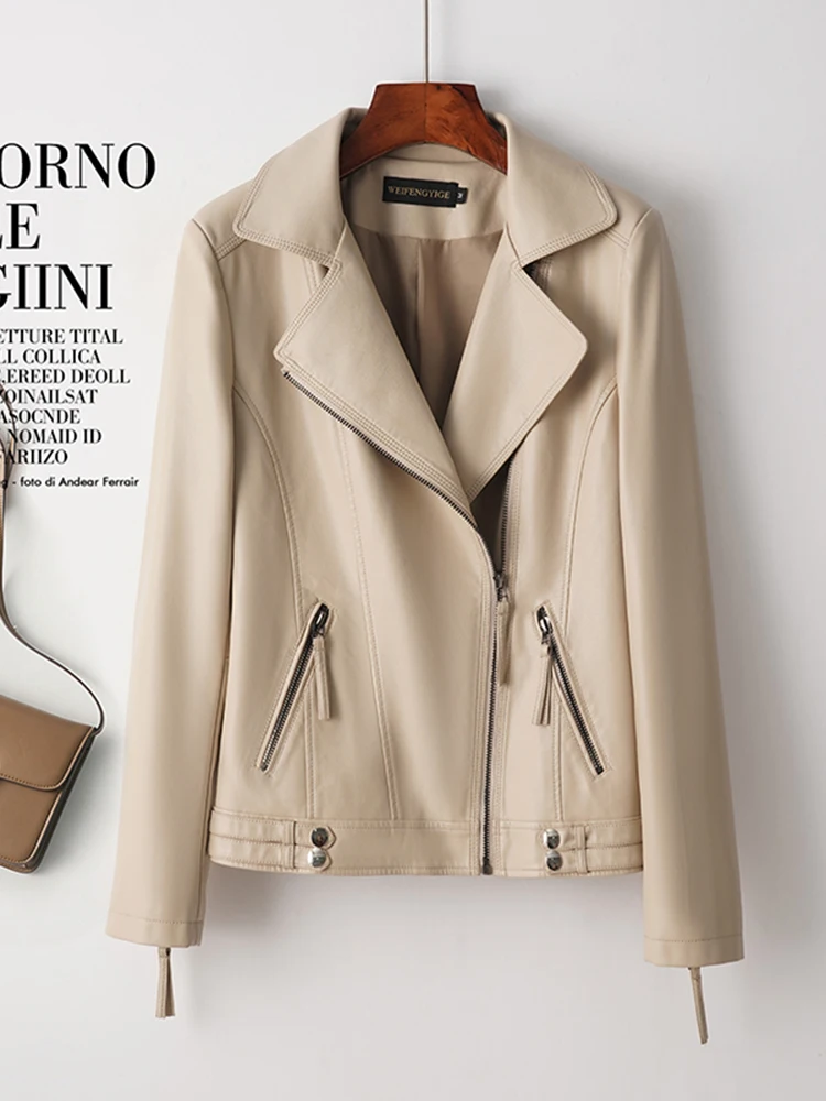 Spring Autumn 2025 New Sle Harbin Genuine Leather Jaet Women's ort plus Size Bla eepskin Zipper Coat Slim Fit