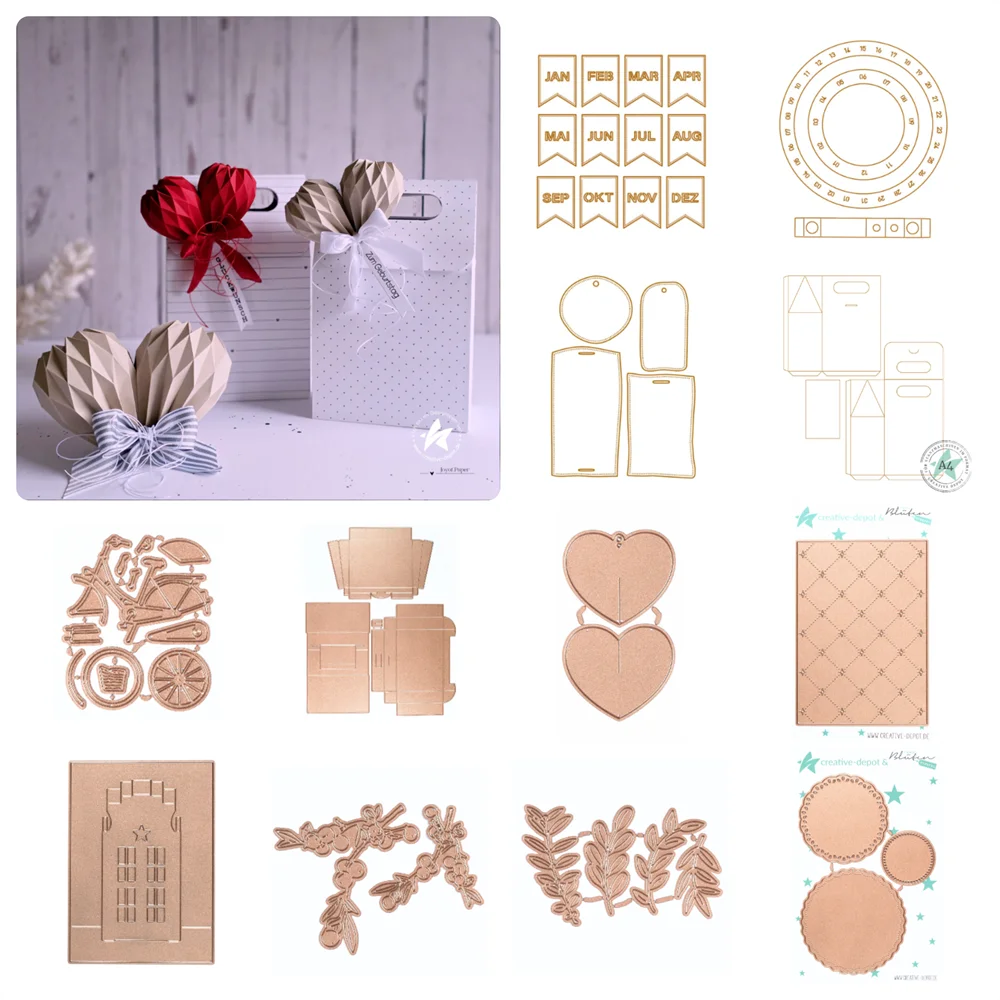 

New 2026 Valentine's Day Heart Chirstmas New Year House with Star Card Branch 3D Cookie Box Cutting Dies for Scrapbooking Craft