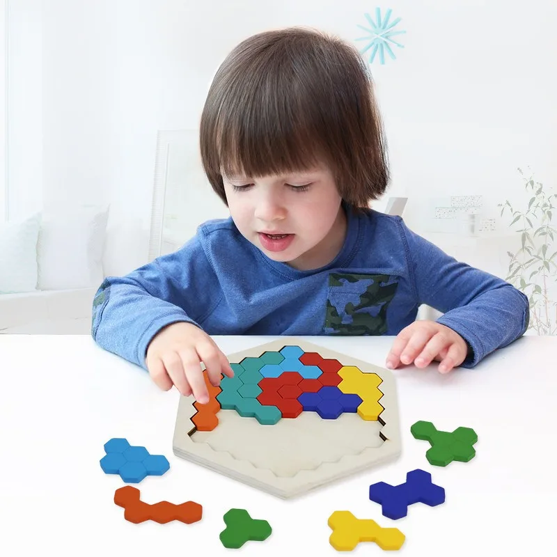 Colorful 3D Wooden Puzzles Educational Toys for Kids, Tangram Math Jigsaw Game Perfect for Testing Brain IQ And Make Great Gifts
