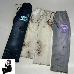 Ready Stock SAINT LOUIS Sweatpants Ink Splashing Wash Do Old Straight Leg Pants Men Women Casual Loose Track Pants Trousers