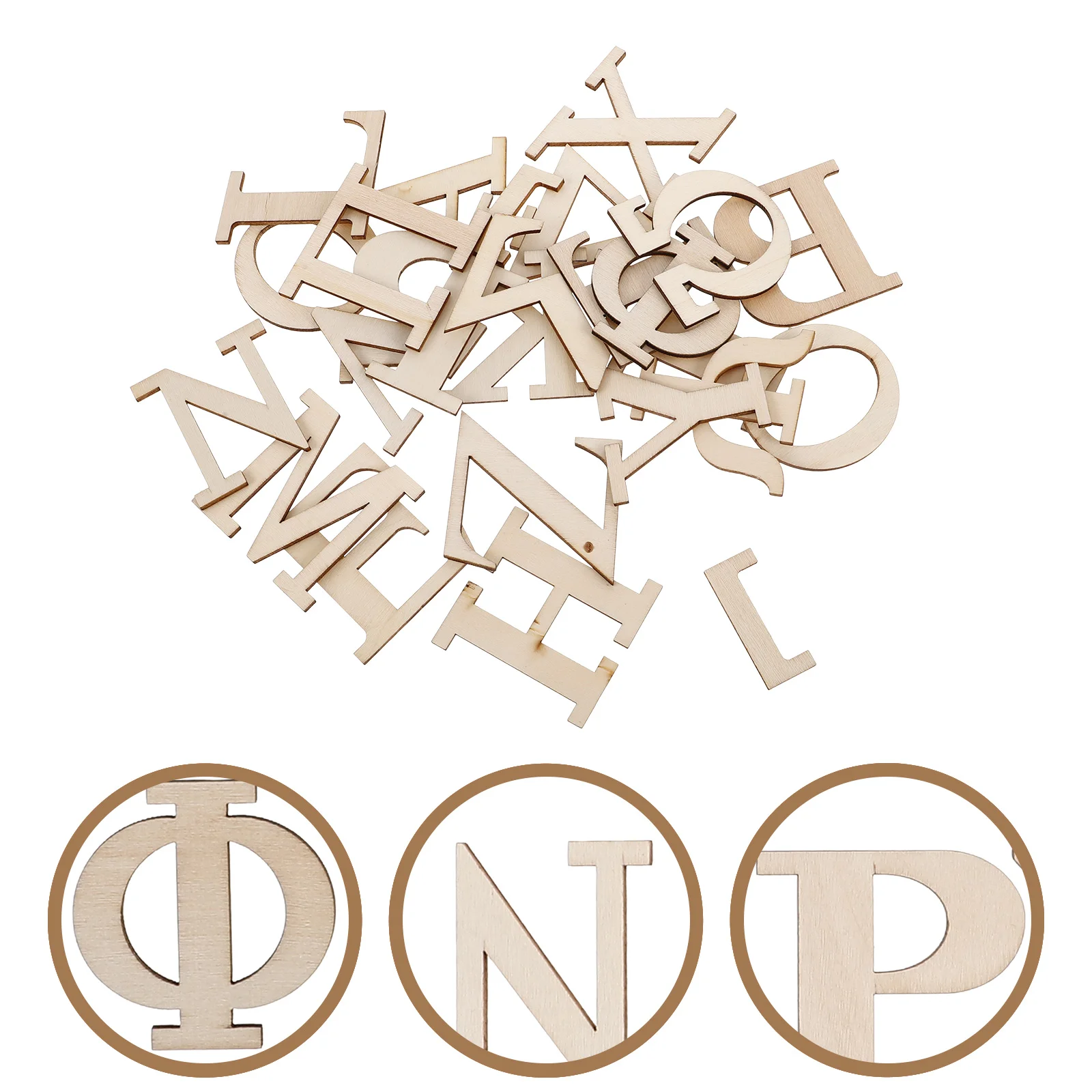 24 Pcs Greek Letters Wood Chips Card Alphabet Wooden Fraternity Party Supplies Decorative Toddler Vintage