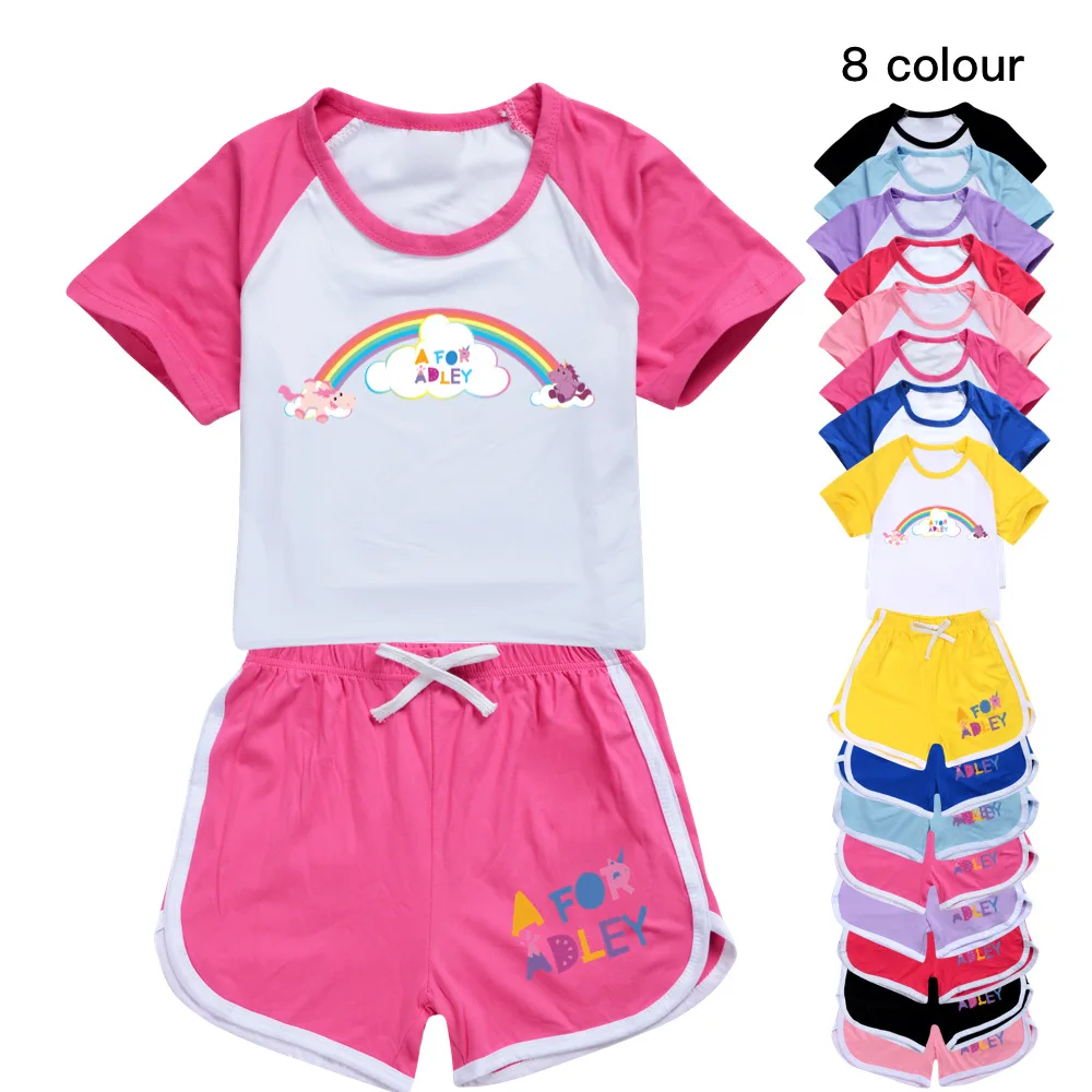 A for Adley Cartoon T-shirt+Shorts Casual Sports Suit Kids Boutique Clothing Wholesale Baby Girl Tops Set Boys Pajamas Sleepwear