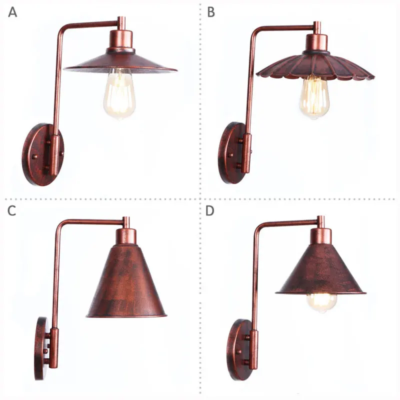 

Creative Retro Loft American Style Wall Lamp Industrial Iron Nostalgic Bedside Bedroom Hotel Rust Color Minimalist Wall Light