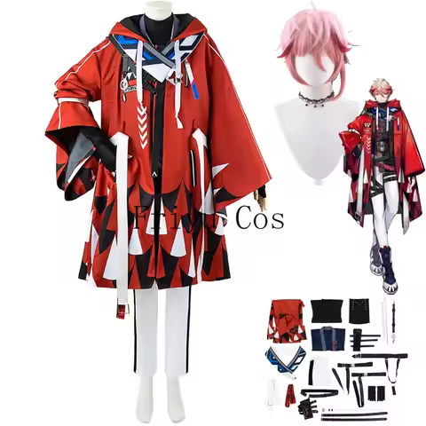 Anime NIJISANJI Virtual Cosplay Costume VTuber Voltaction Wig Hip Hop Red Uniform Coat Man Halloween Carnival Suit