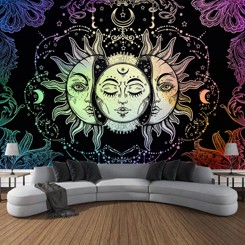 Sonnengott Kunst Wandteppich Hippie Sonne Mond Wandteppich Home Ästhetik Dekoration Wandtuch Strandtuch Tischdecke Bettlaken