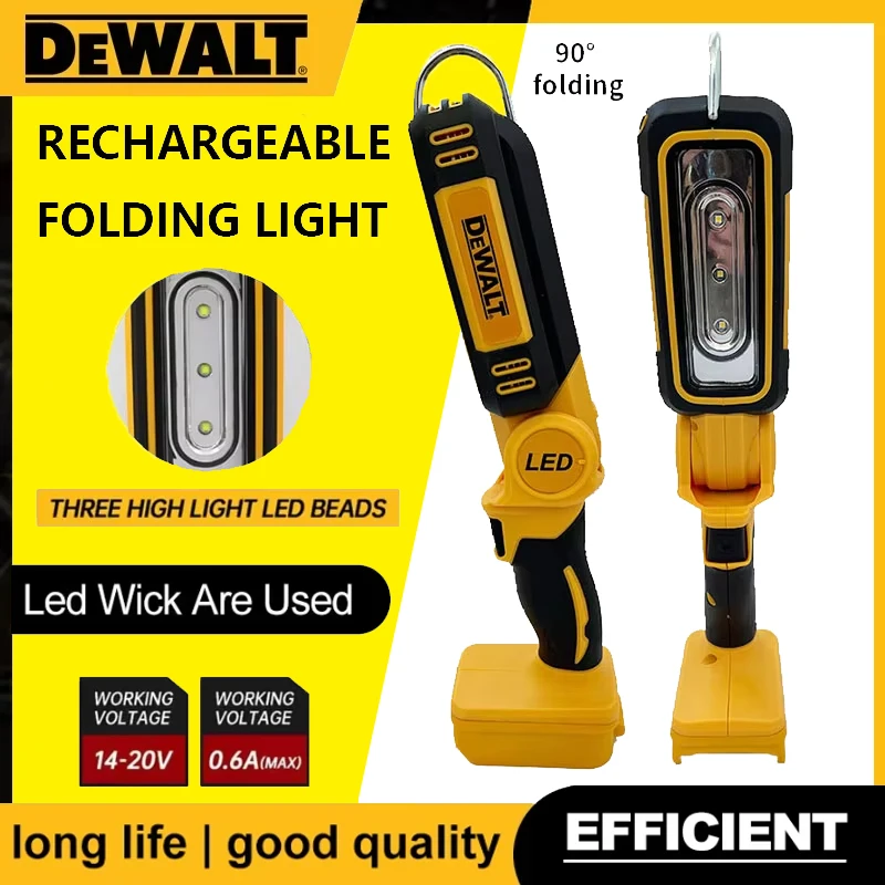 DEWALT 20V batterie au Lithium 90 degrés multifonctionnel pliant lampe de travail Portable Camping lumière lampe de poche d'urgence Service de voiture