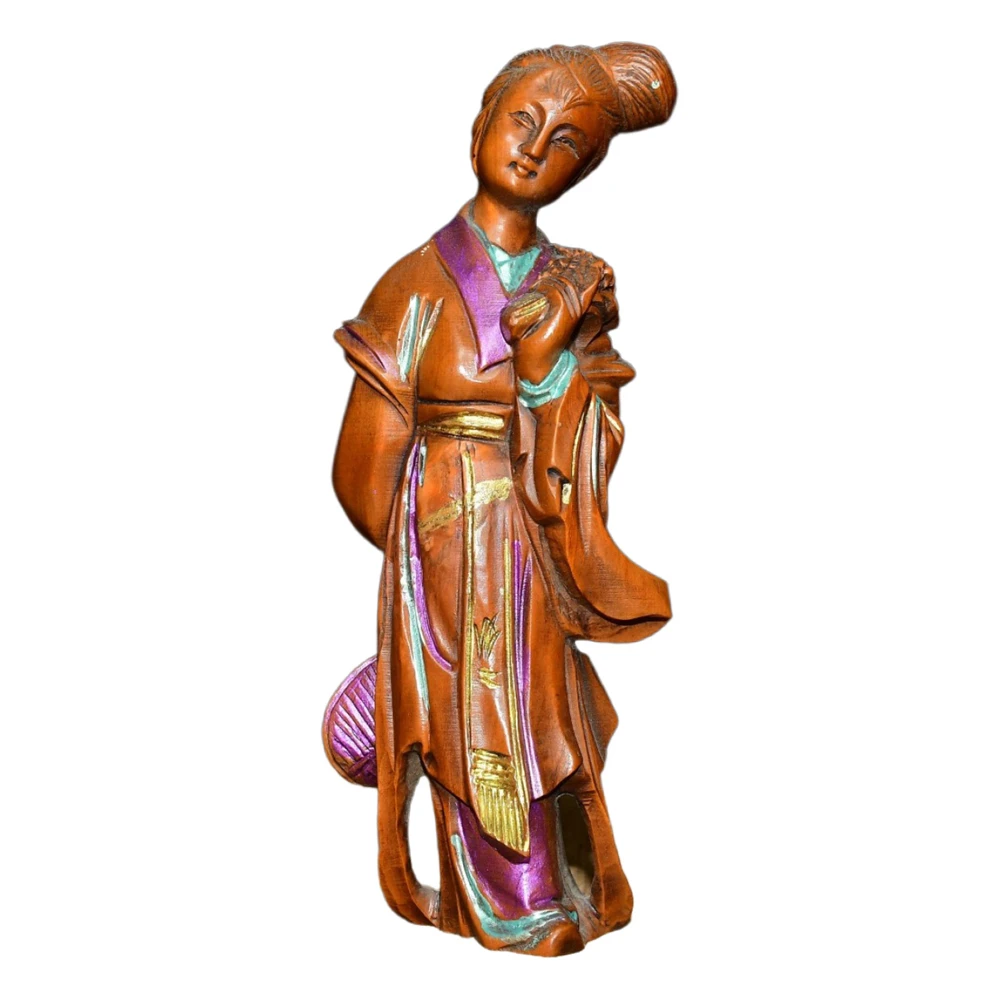 Figurine de jeu en bois Vintage, Sculpture chinoise orientale pour dame, décor peint, beauté, élégance, dignité, gracieux, raffinement