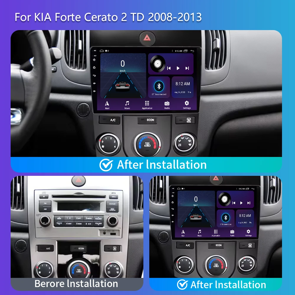 2Din Android13 auto Car Radio Multimedia Video Player For KIA Forte Cerato 2 TD 2008-2013 Carplay GPS Qled Stereo 8Core Dsp WIFI