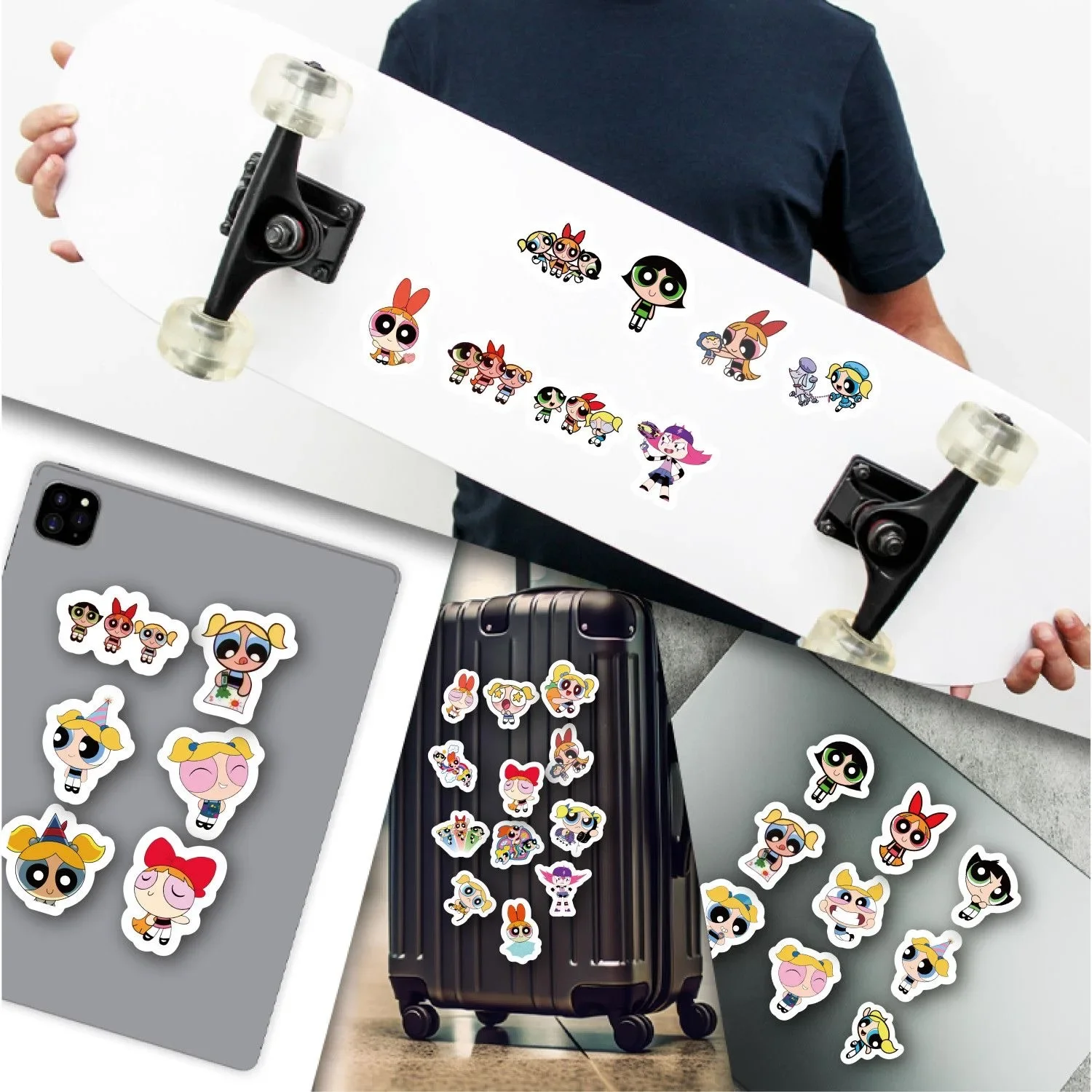 100pcs Powerpuff Girls Stickers Cartoon Vinyl Waterproof Decals for Laptop Water Bottle Skateboard Phone Case Kids Toy Gift view 5