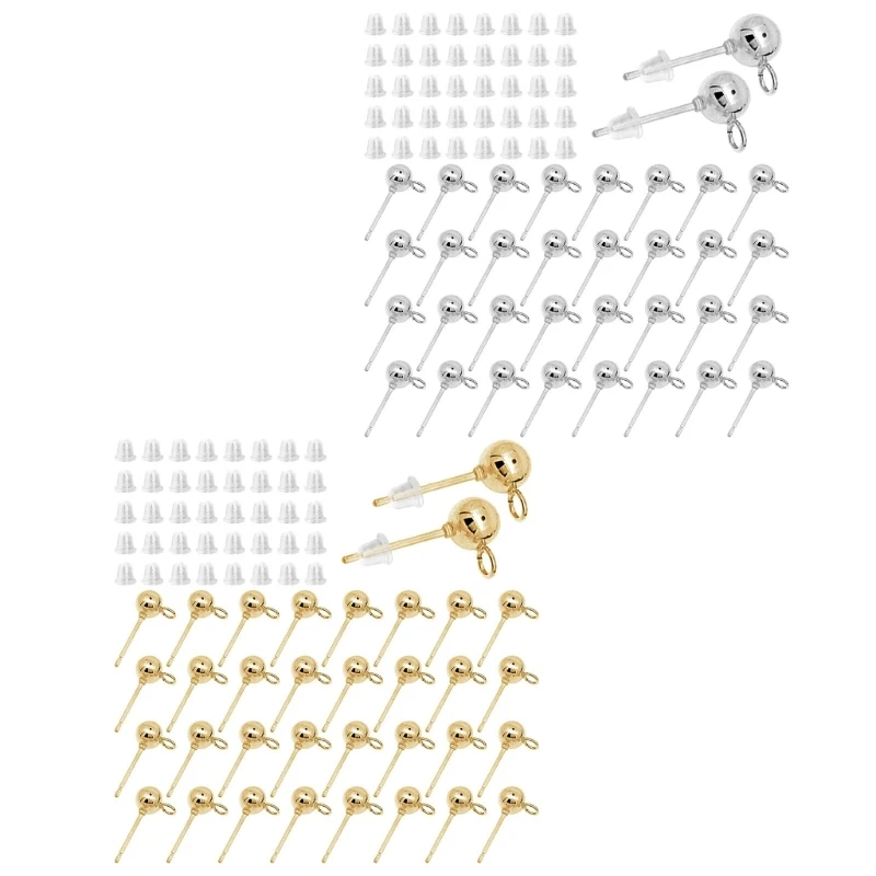 R7UF 1 Set Closed-Ring Earring Post Blanks with Plastic Backs for DIY Connecting Tassels, Beads, and Earring Chains for Crafts