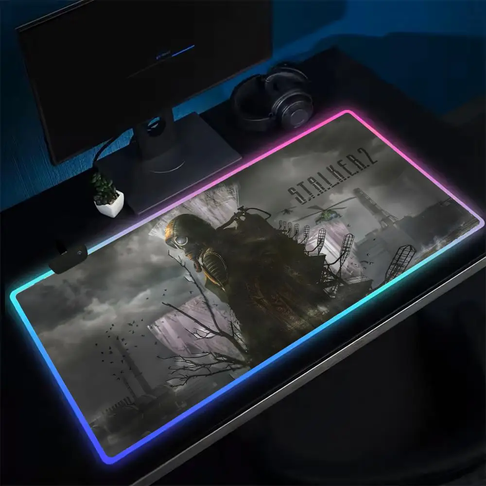 NewGamers S-Stalker 2 Mouse Pad Anime Gaming Mouse Pad LED Table Pads Backlit Rubber Desktop XXL Mousepad RGB Desk Mats