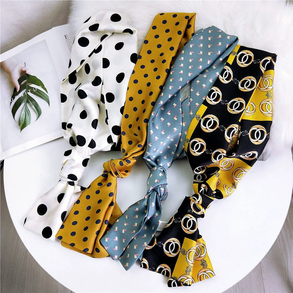 Women Girls Fashion Small Silk Scarves Winter Thin Long Scarf Spring Autumn Fashionable Decorative Headband Hair Band Apparel