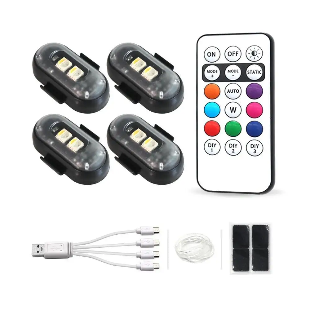 4pcs Wireless Remote Control Car LED Light, Multi-mode Car Warning Light, Decorative Light for Car Motorcycle, Car Accessories